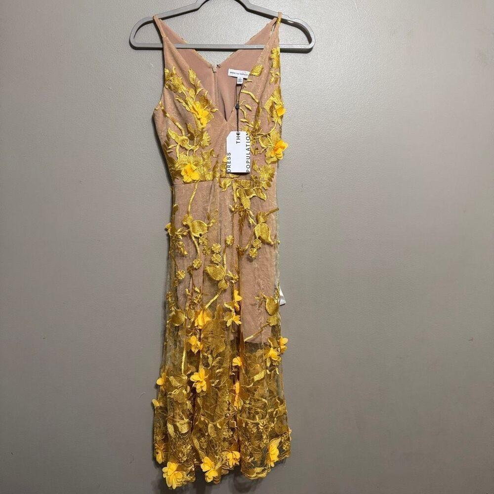 Dress the Population Sidney dress yellow gold size small NWT - Picture 4 of 11